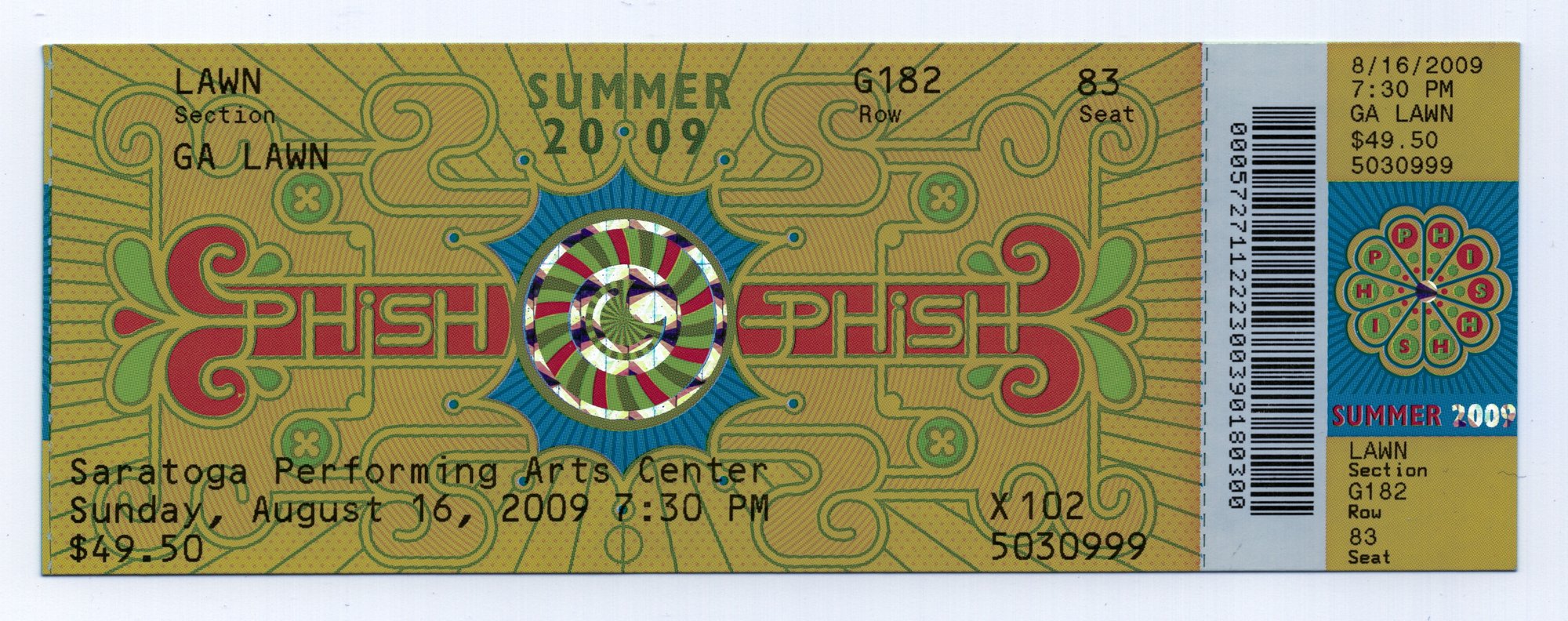 Ticket for 2009-08-16 at Saratoga Performing Arts Center