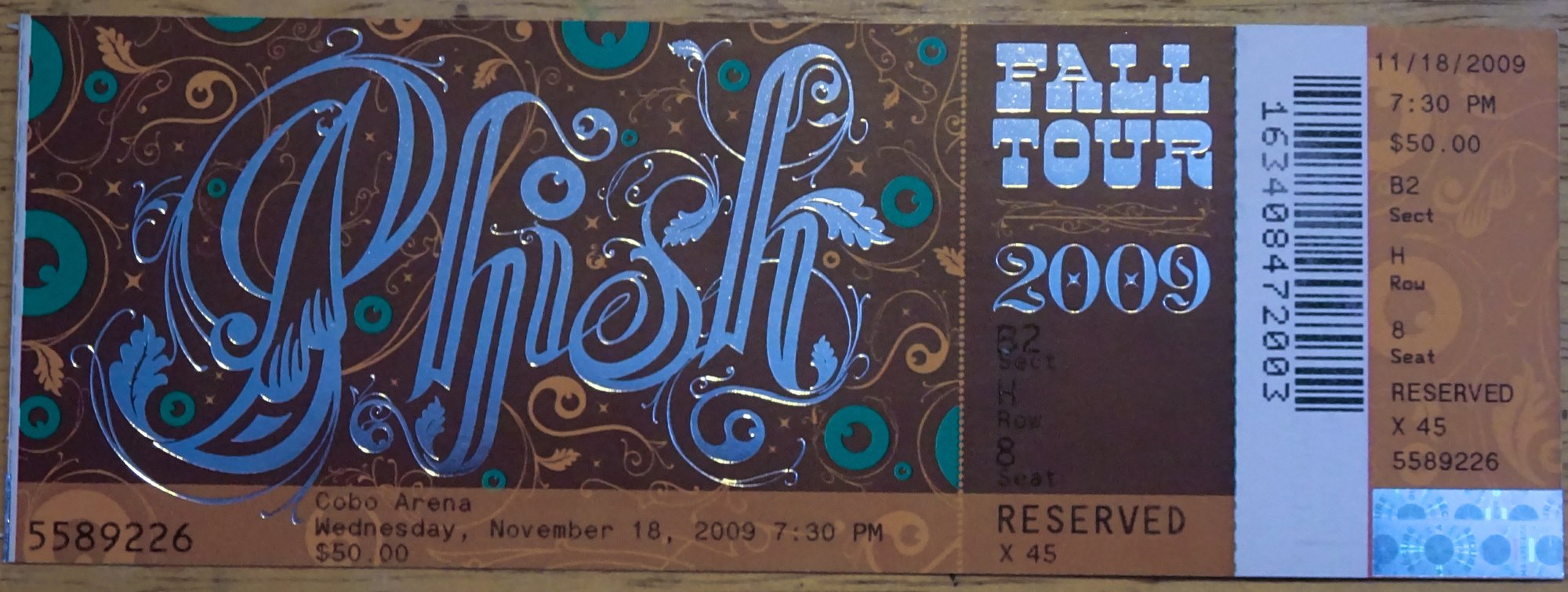 Ticket for 2009-11-18 at Cobo Arena