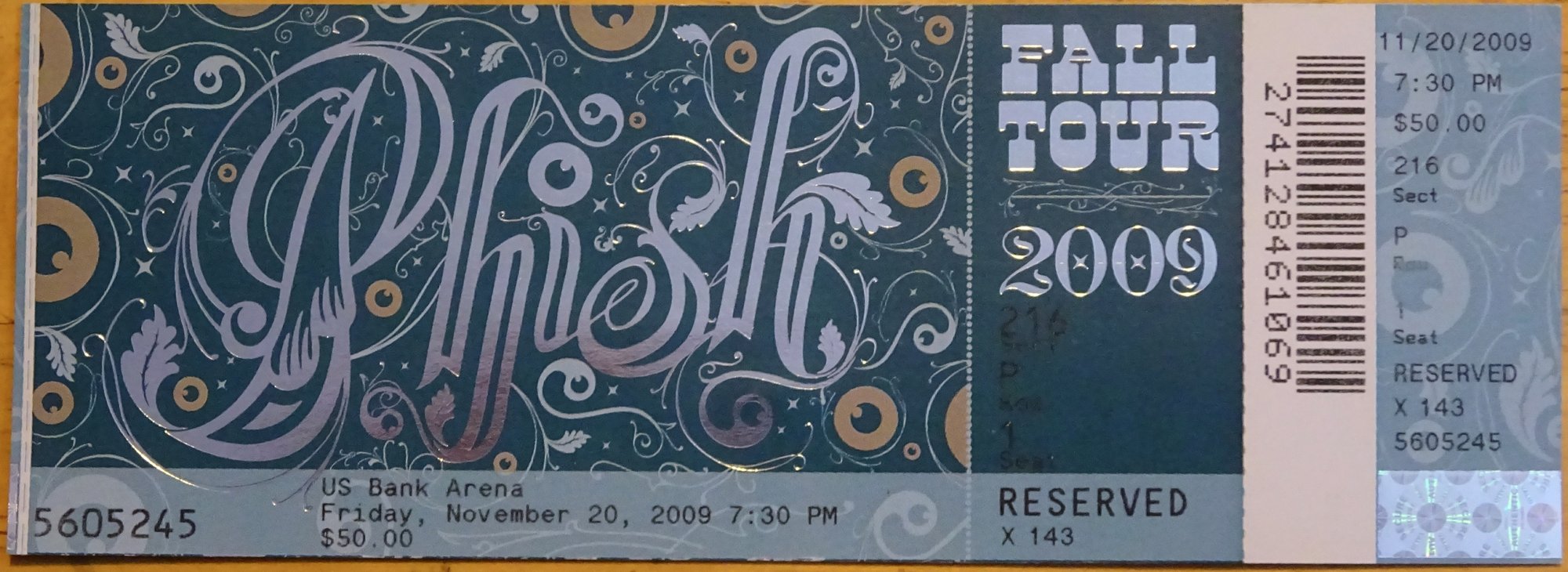 Ticket for 2009-11-20 at U.S. Bank Arena