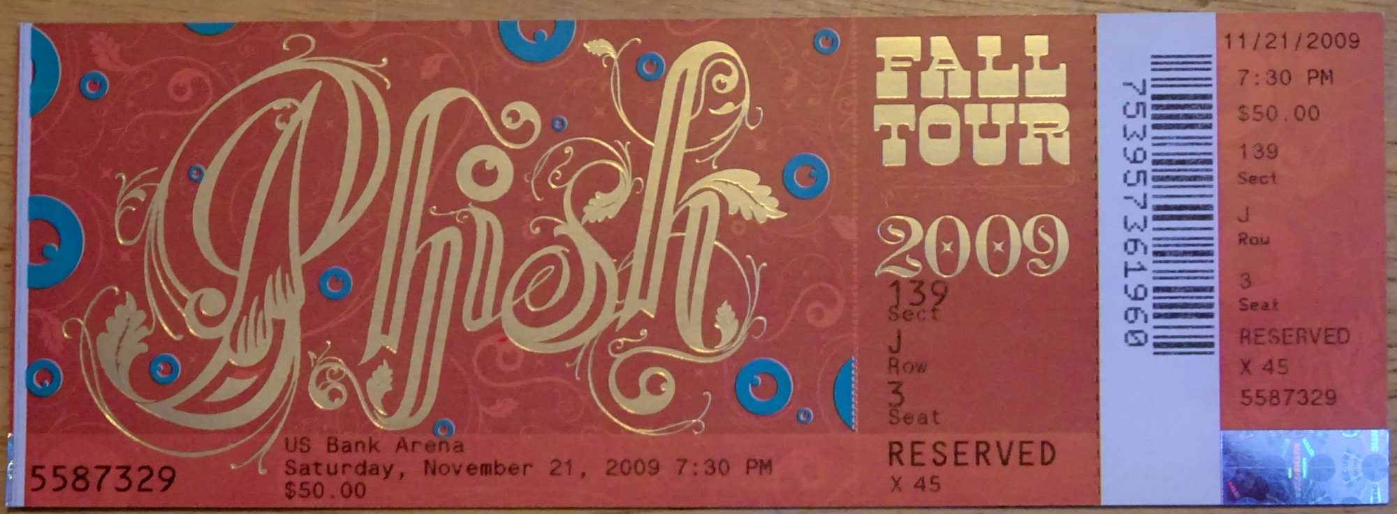 Ticket for 2009-11-21 at U.S. Bank Arena