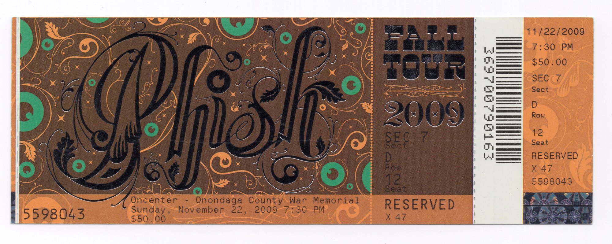 Ticket for 2009-11-22 at War Memorial At Oncenter
