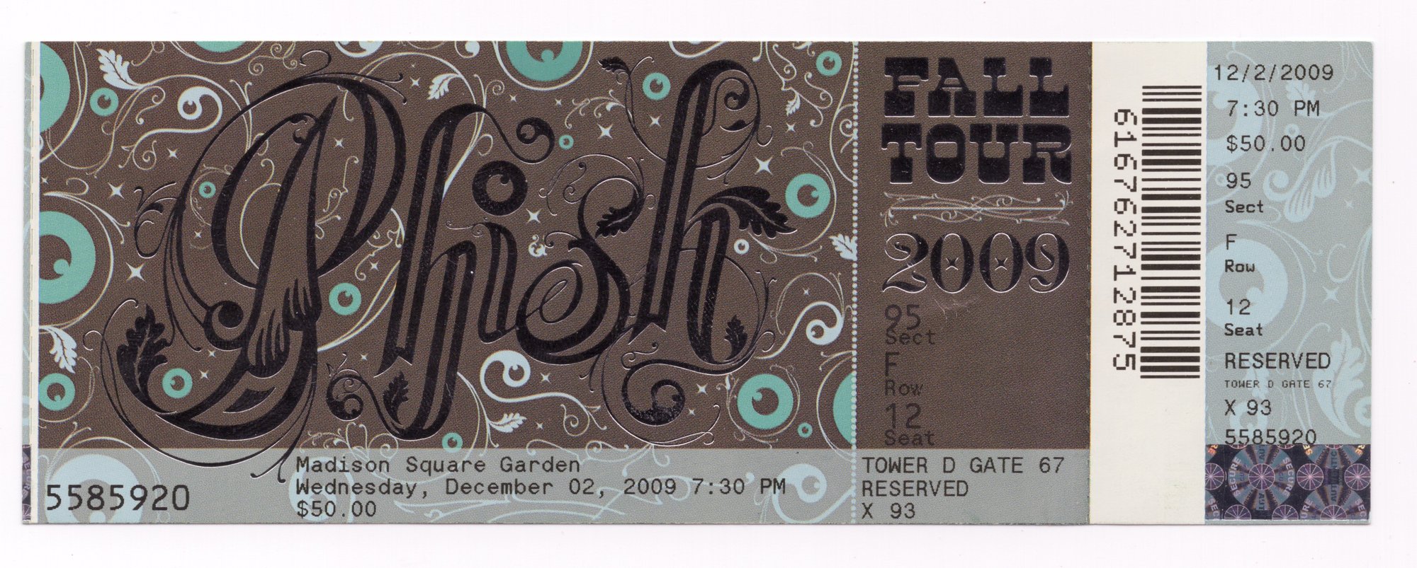 Ticket for 2009-12-02 at Madison Square Garden
