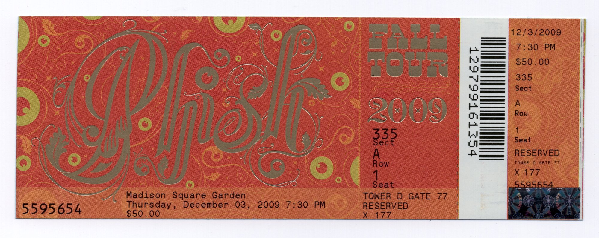 Ticket for 2009-12-03 at Madison Square Garden