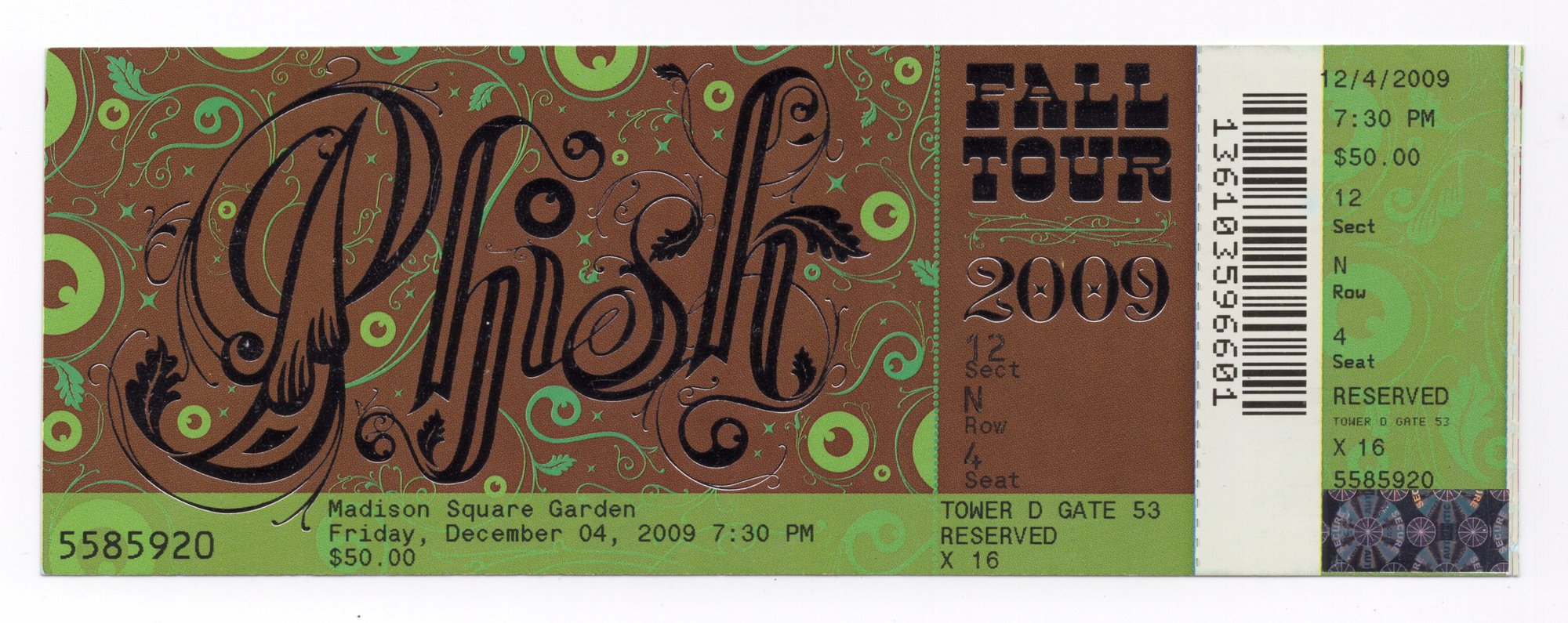 Ticket for 2009-12-04 at Madison Square Garden