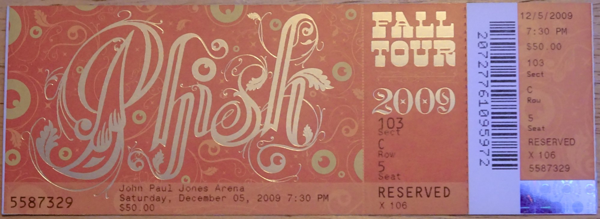 Ticket for 2009-12-05 at John Paul Jones Arena