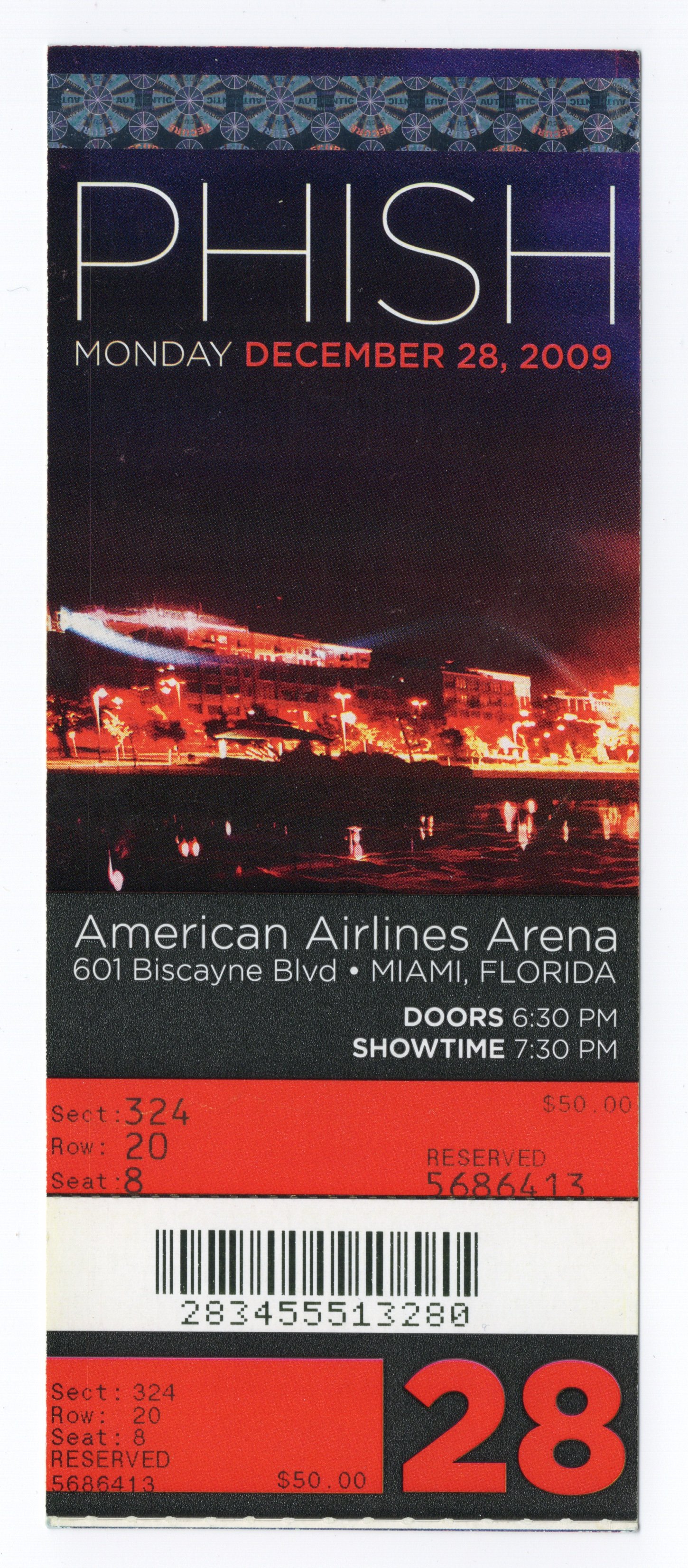 Ticket for 2009-12-28 at American Airlines Arena