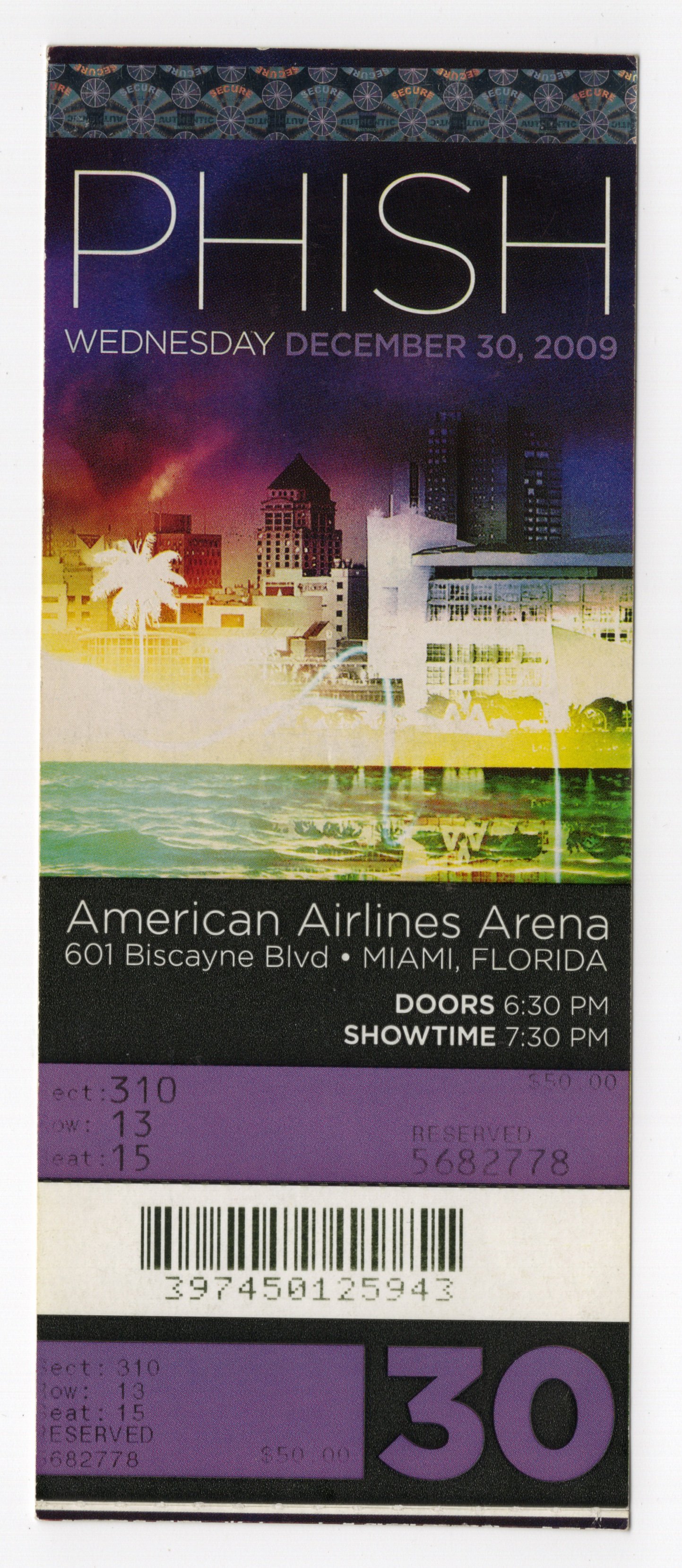 Ticket for 2009-12-30 at American Airlines Arena
