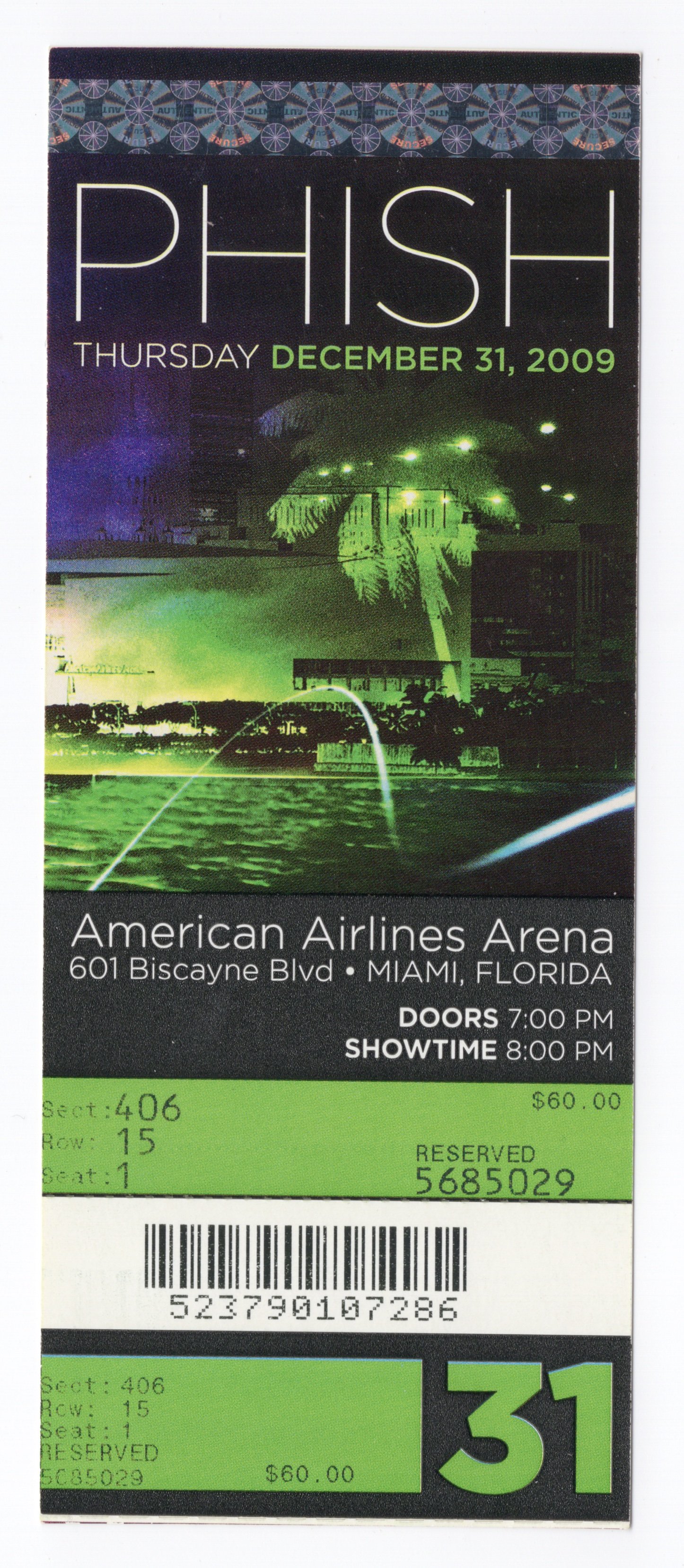 Ticket for 2009-12-31 at American Airlines Arena
