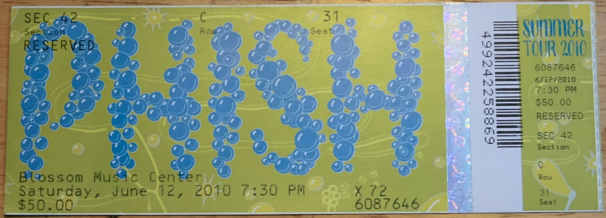 Ticket for 2010-06-12 at Blossom Music Center
