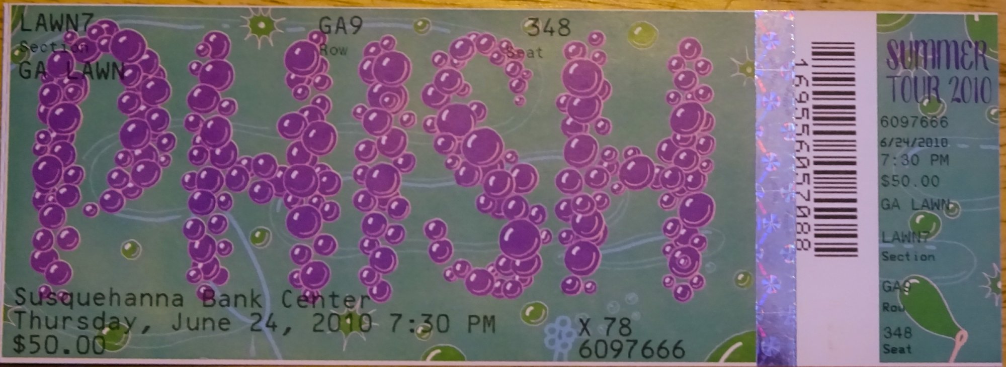 Ticket for 2010-06-24 at Susquehanna Bank Center