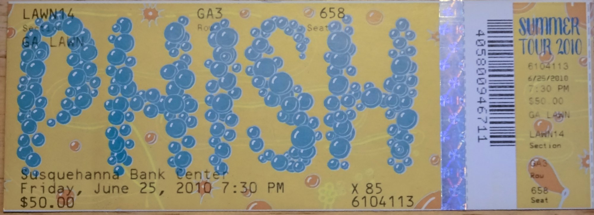 Ticket for 2010-06-25 at Susquehanna Bank Center
