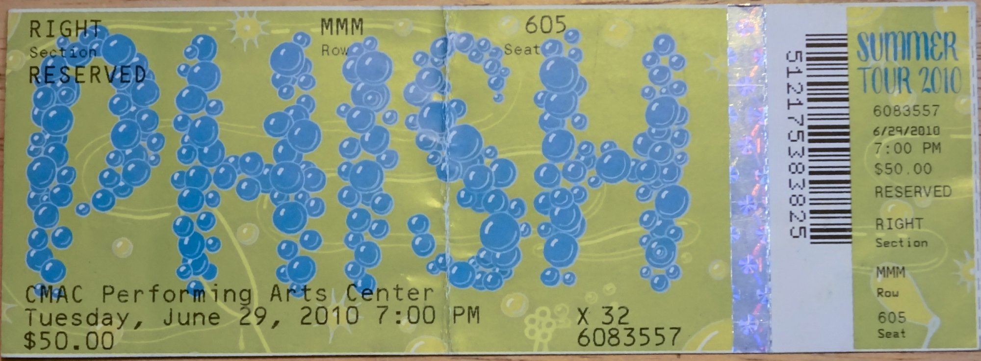 Ticket for 2010-06-29 at CMAC Performing Arts Center
