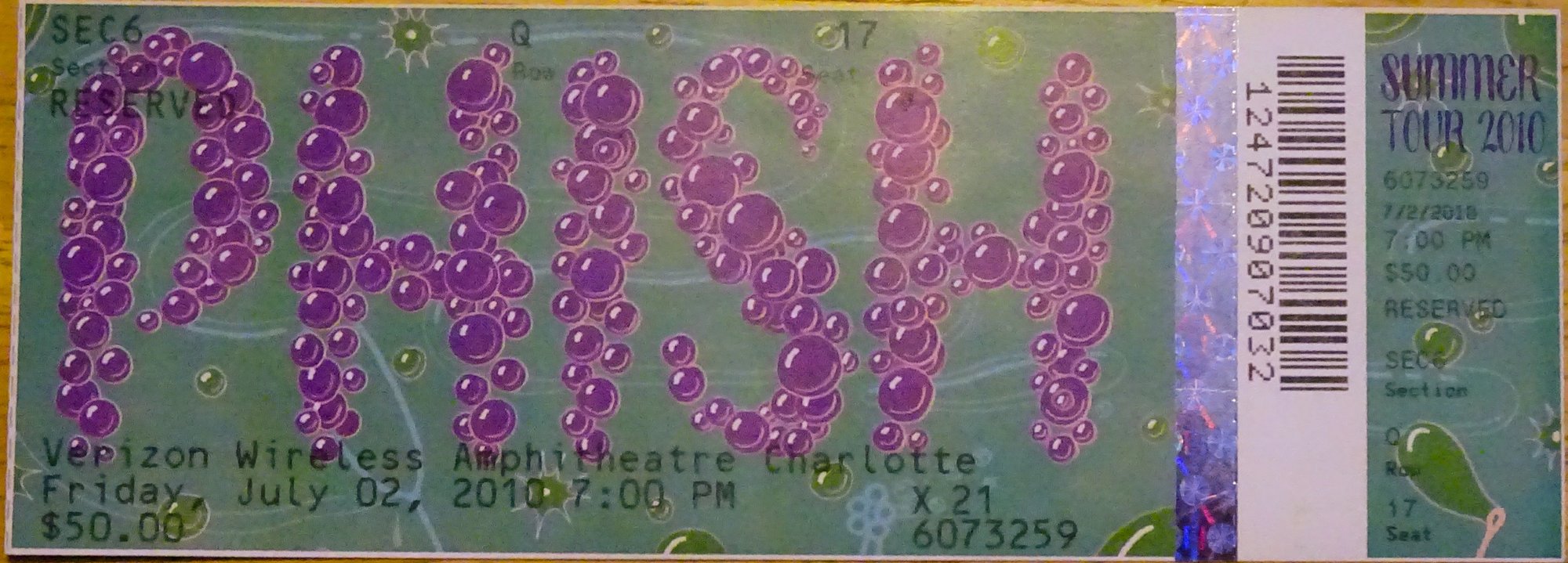Ticket for 2010-07-02 at Verizon Wireless Amphitheatre