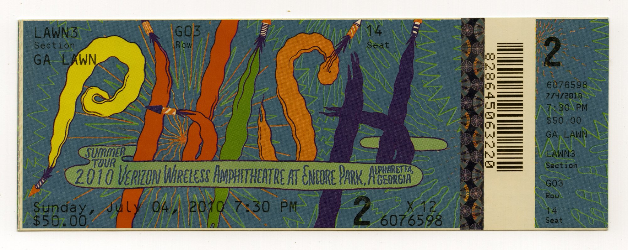 Ticket for 2010-07-04 at Verizon Wireless Amphitheatre At Encore Park
