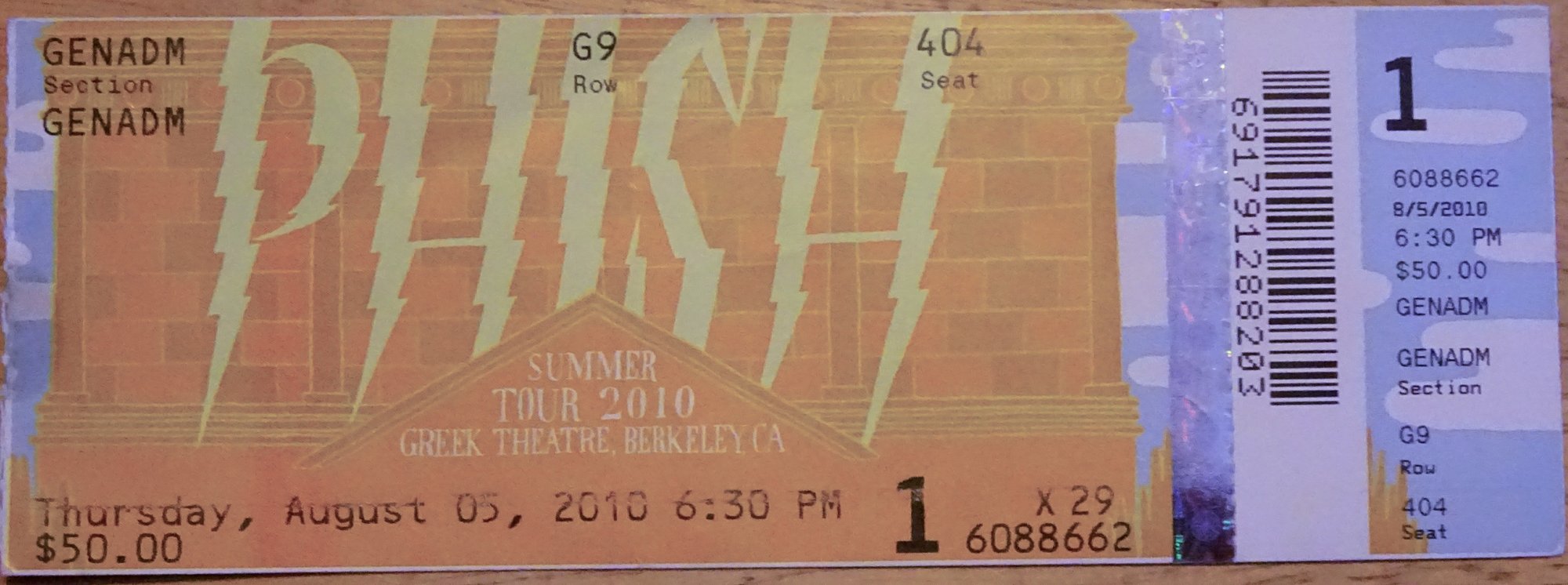 Ticket for 2010-08-05 at Greek Theatre