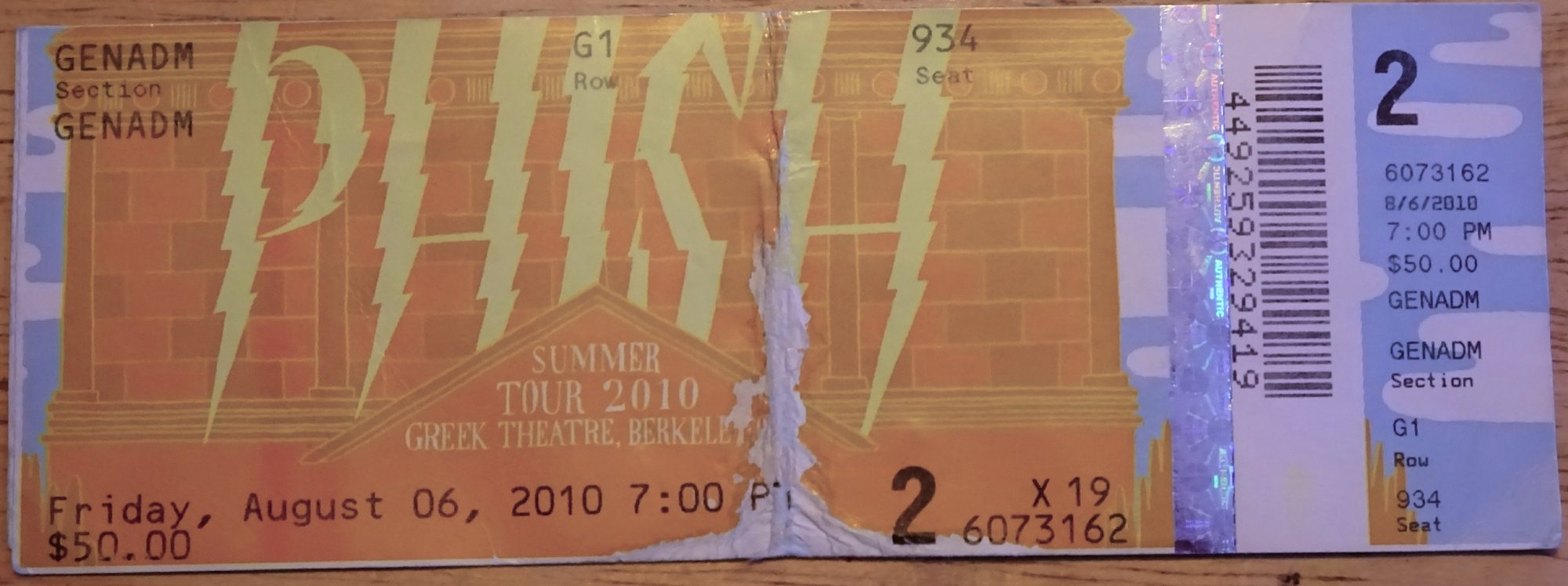 Ticket for 2010-08-06 at Greek Theatre