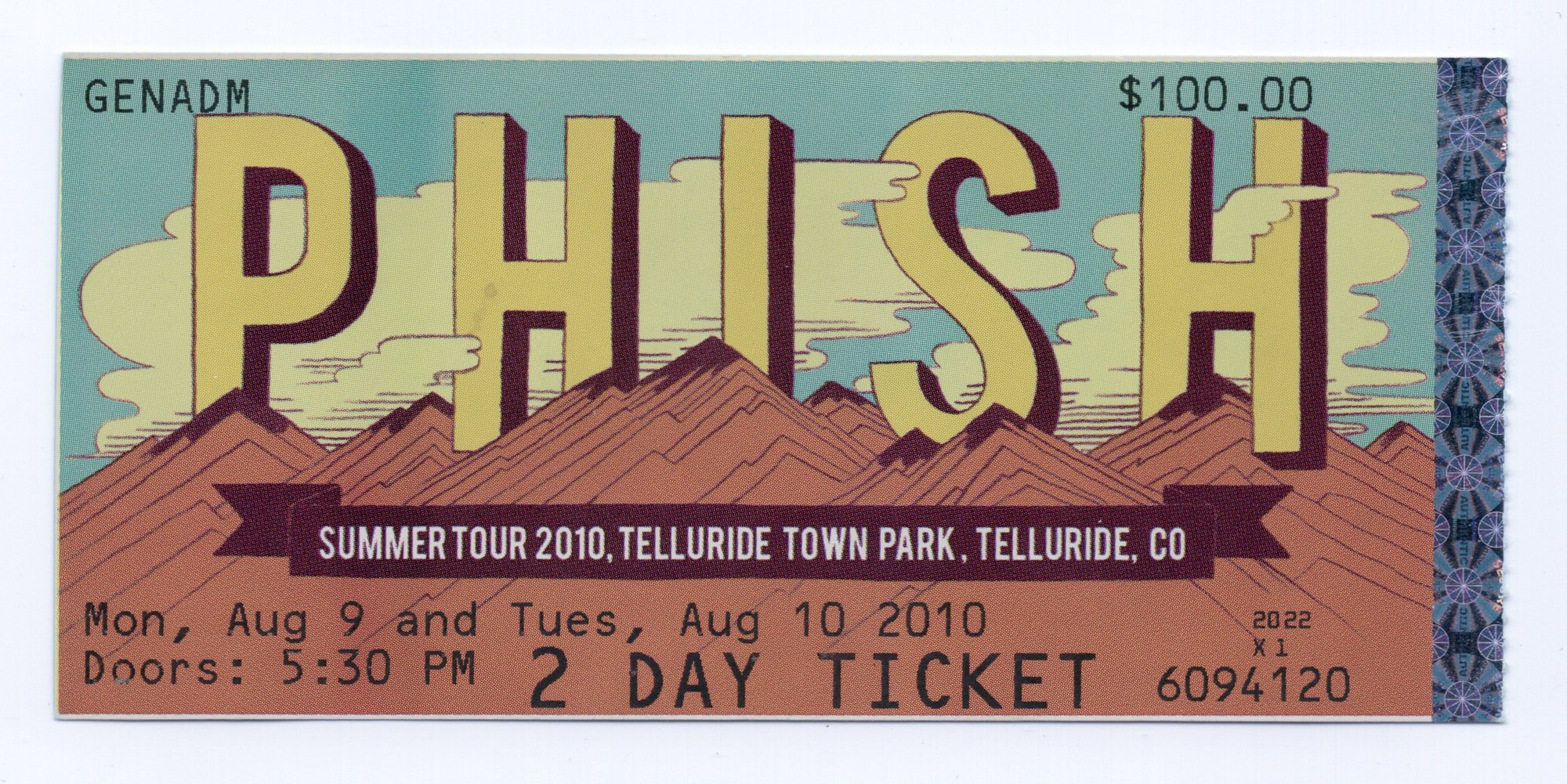 Ticket for 2010-08-09 at Telluride Town Park