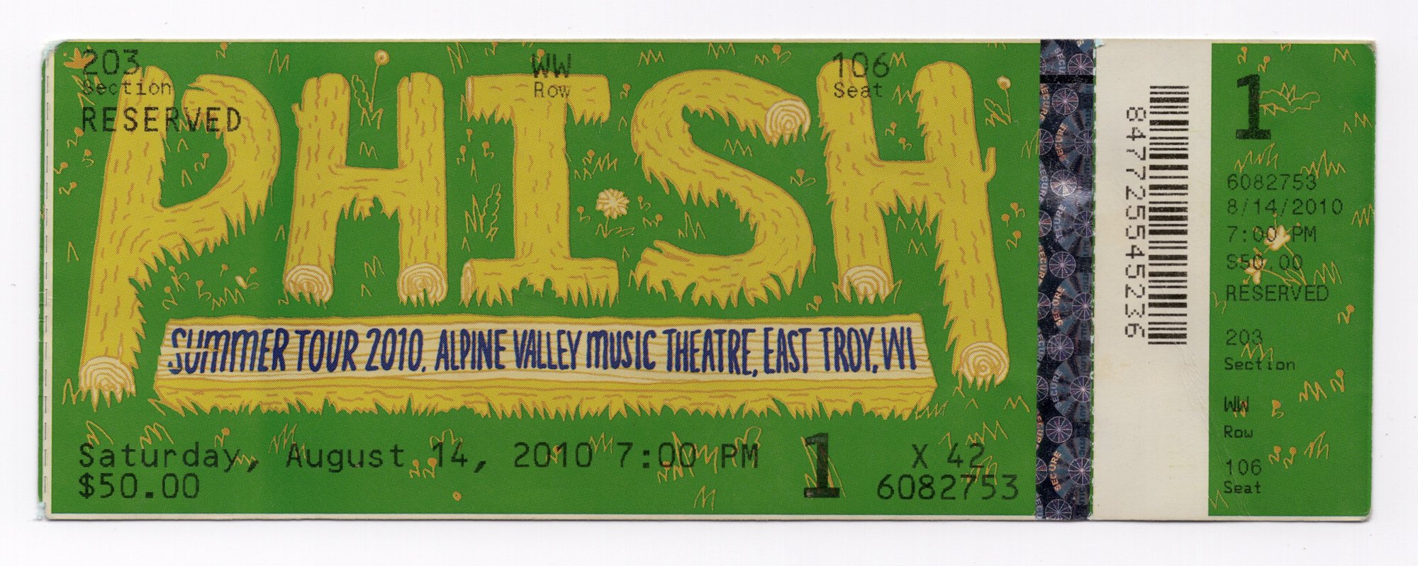 Ticket for 2010-08-14 at Alpine Valley
