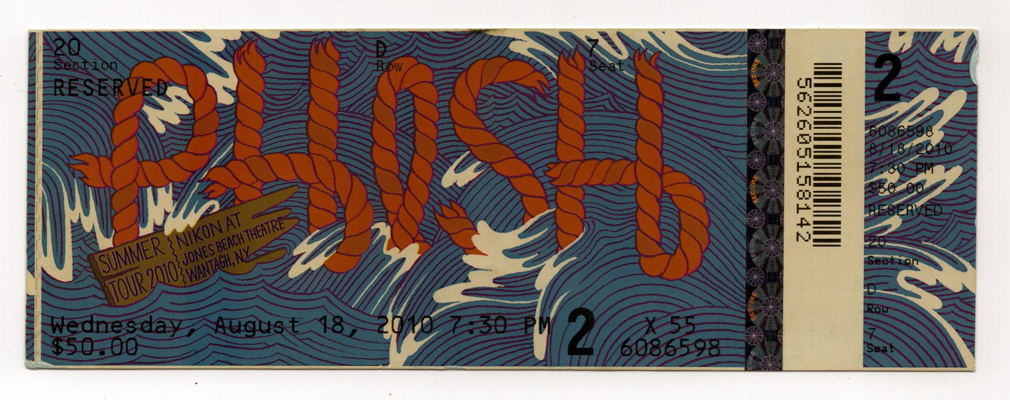 Ticket for 2010-08-18 at Nikon At Jones Beach Theater