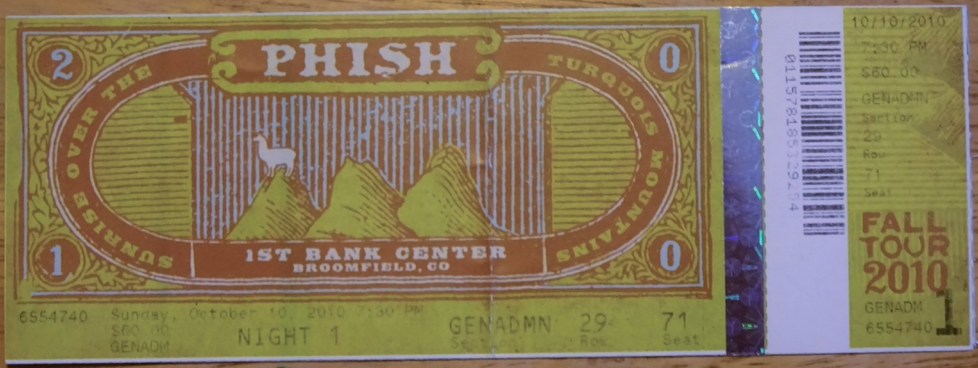 Ticket for 2010-10-10 at 1stBank Center
