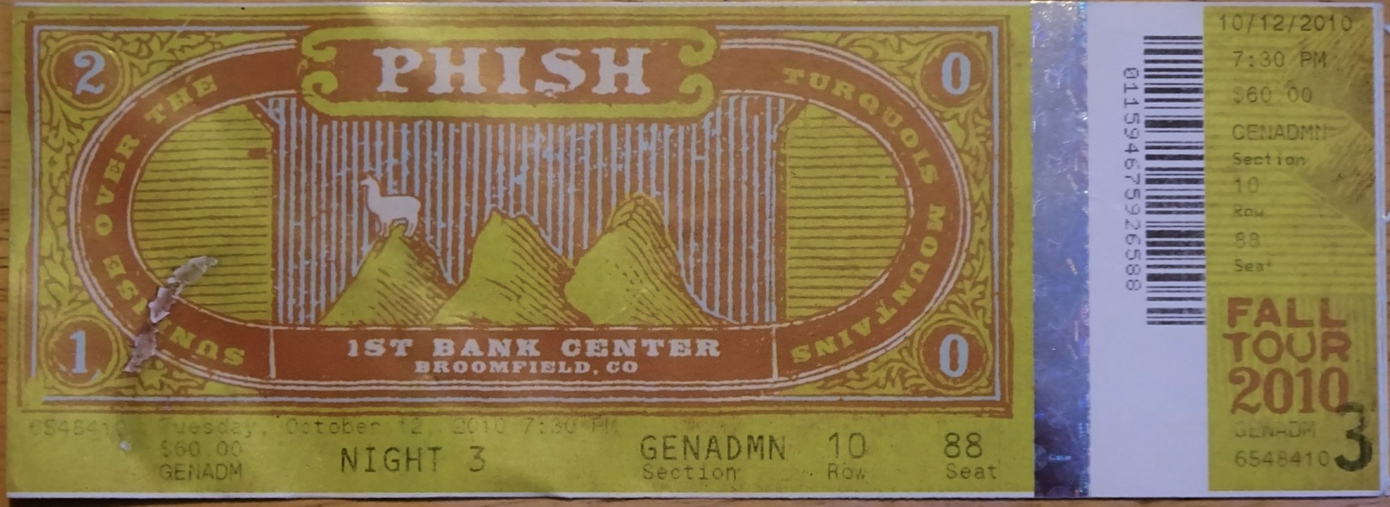 Ticket for 2010-10-12 at 1stBank Center