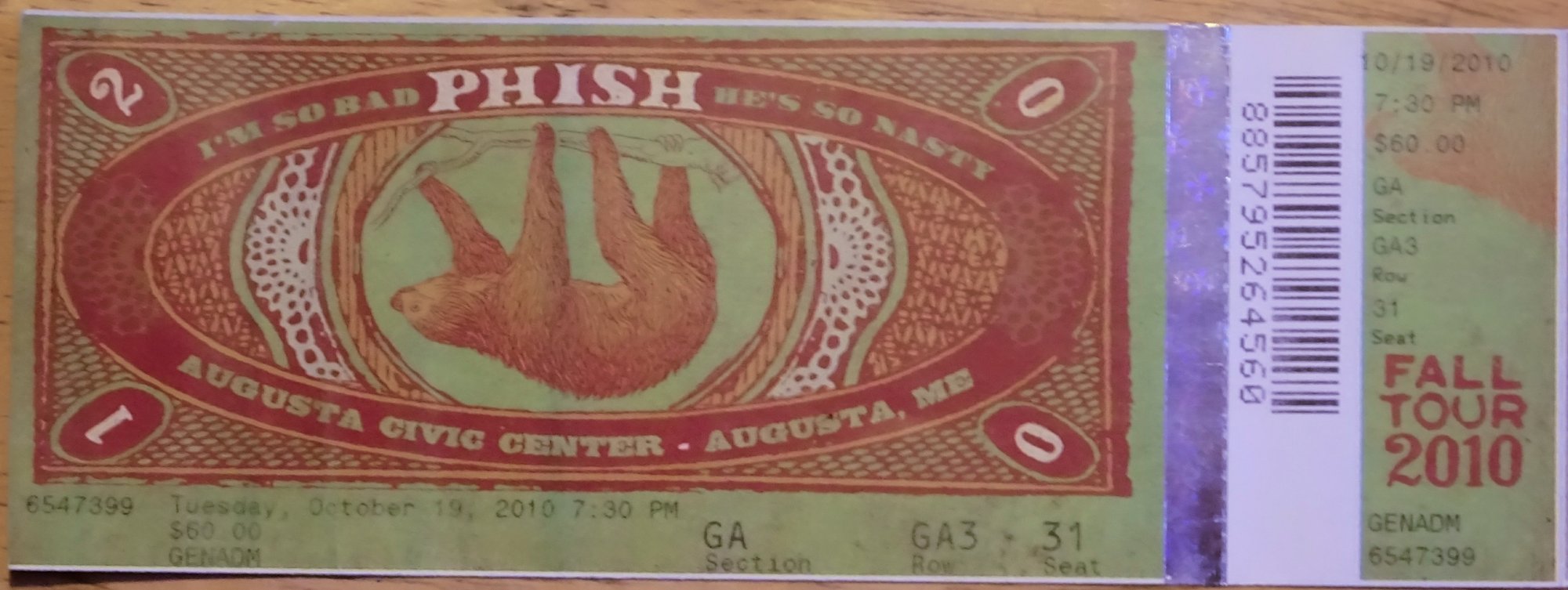Ticket for 2010-10-19 at Augusta Civic Center