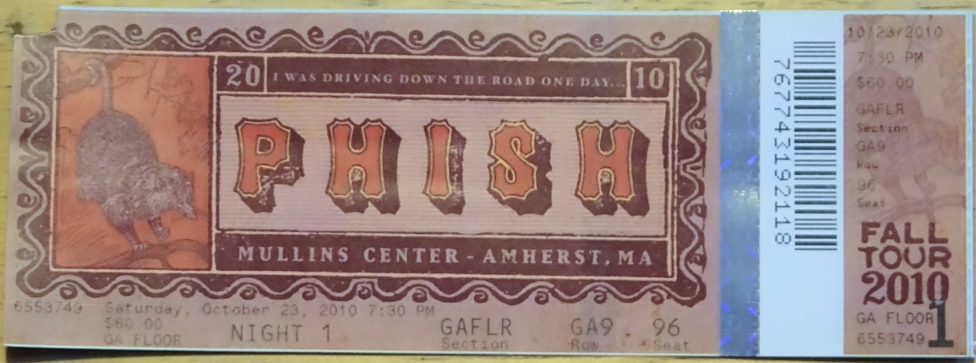 Ticket for 2010-10-23 at Mullins Center