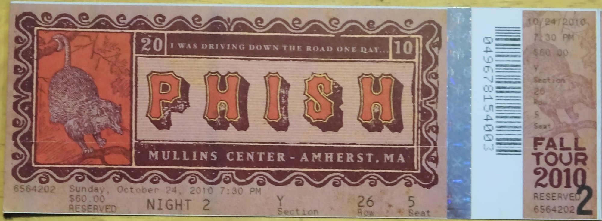 Ticket for 2010-10-24 at Mullins Center