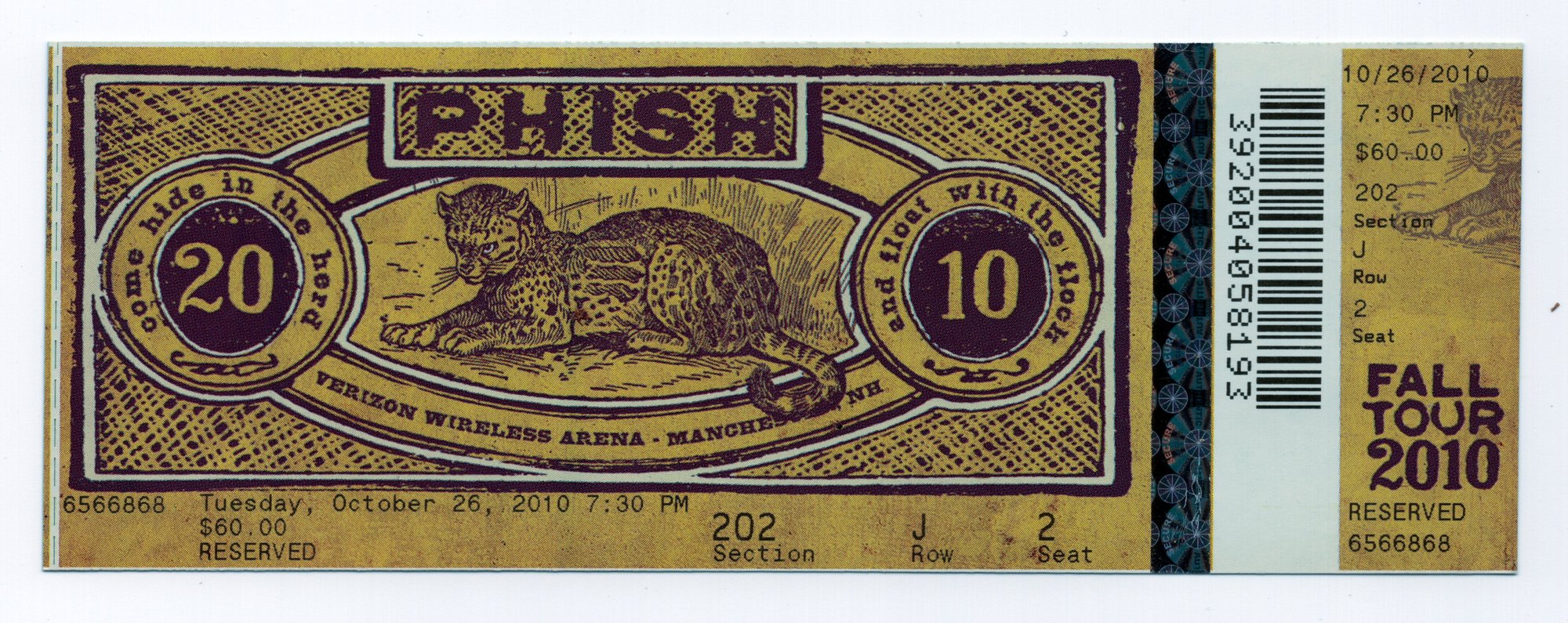 Ticket for 2010-10-26 at Verizon Wireless Arena