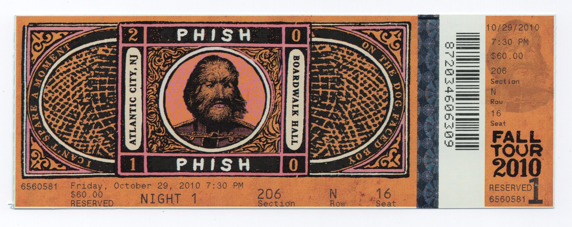 Ticket for 2010-10-29 at Boardwalk Hall