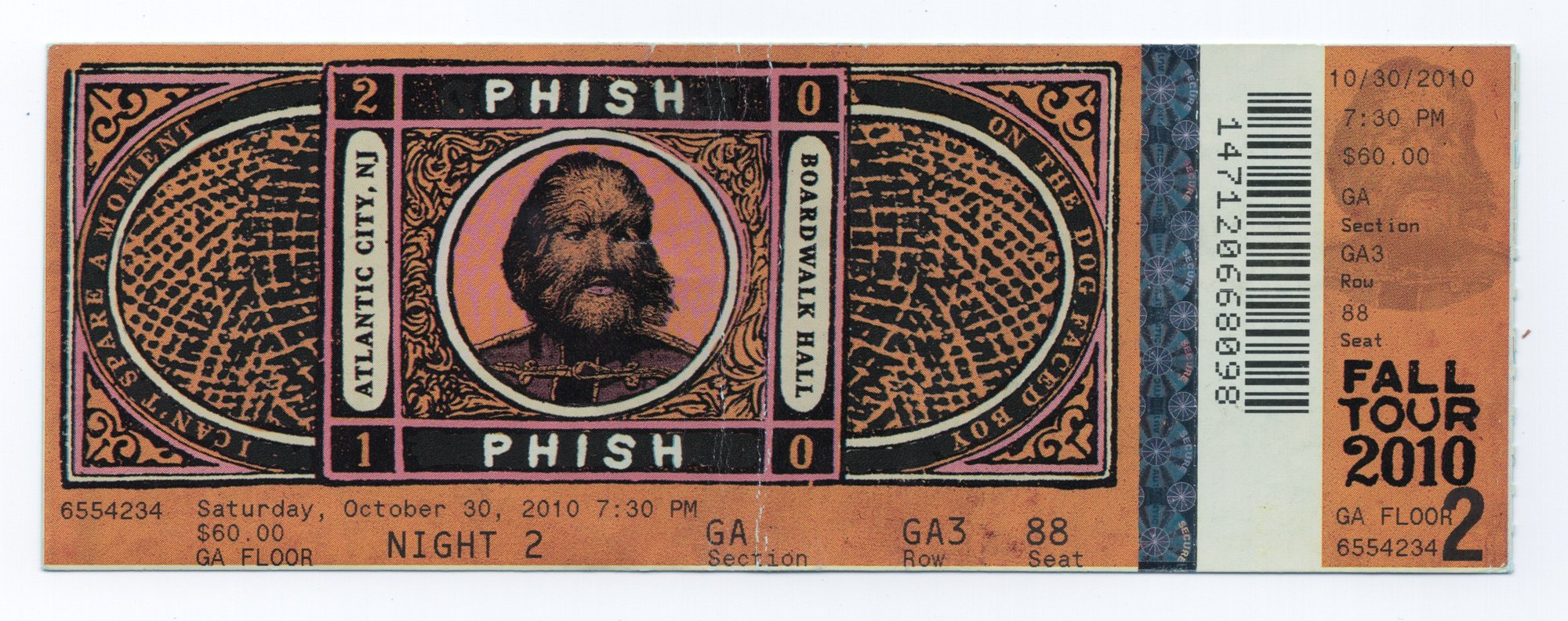 Ticket for 2010-10-30 at Boardwalk Hall