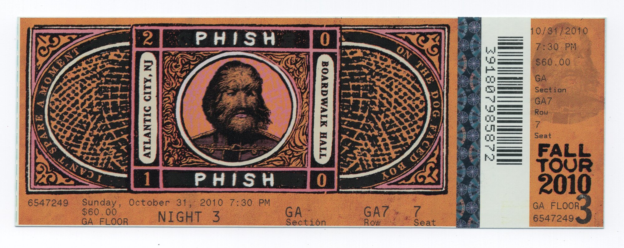 Ticket for 2010-10-31 at Boardwalk Hall