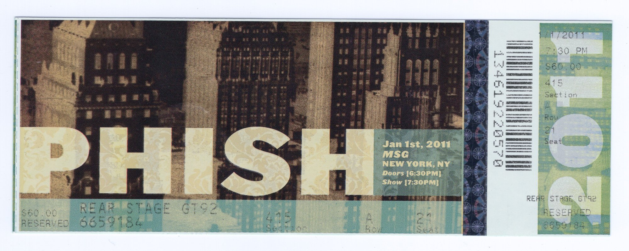 Ticket for 2011-01-01 at Madison Square Garden