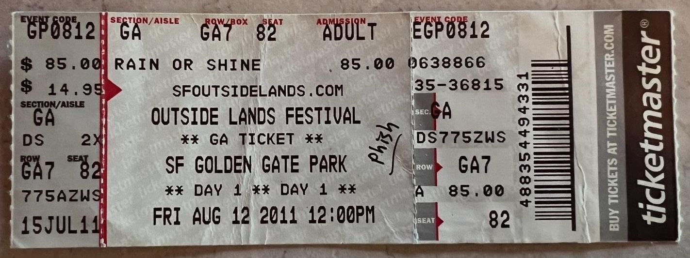 Ticket for 2011-08-12 at Golden Gate Park