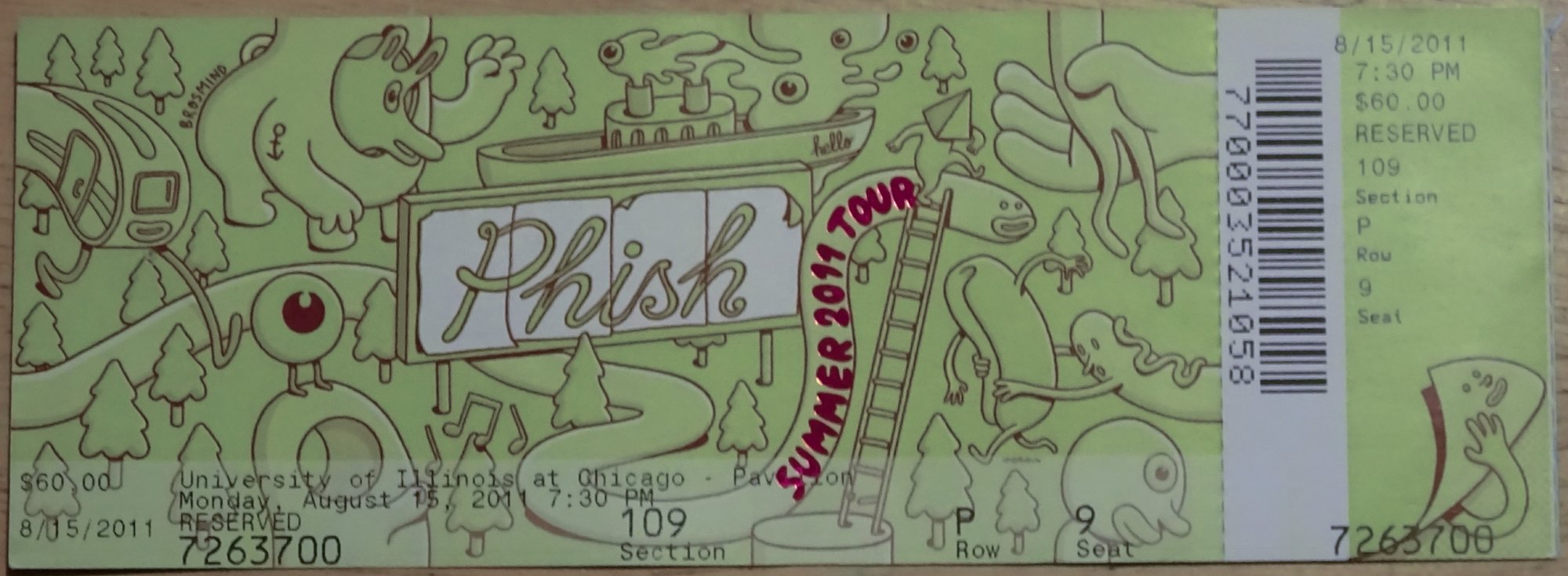 Ticket for 2011-08-15 at UIC Pavilion