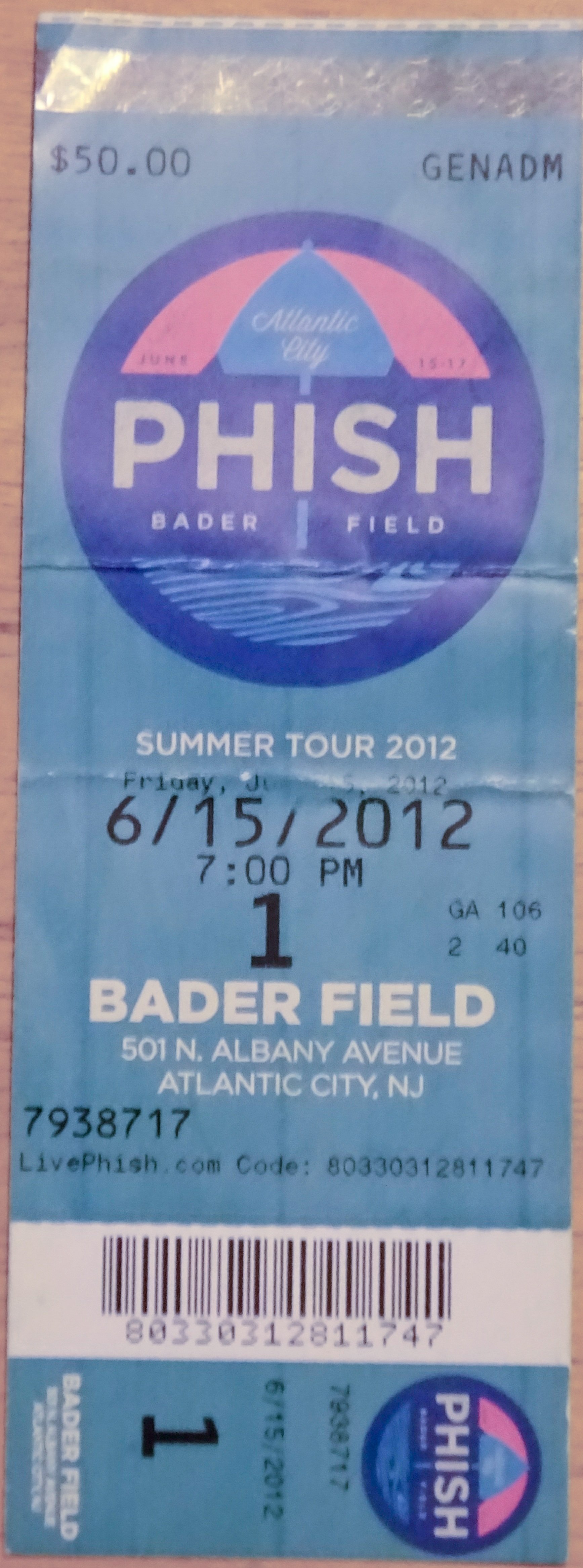 Ticket for 2012-06-15 at Bader Field