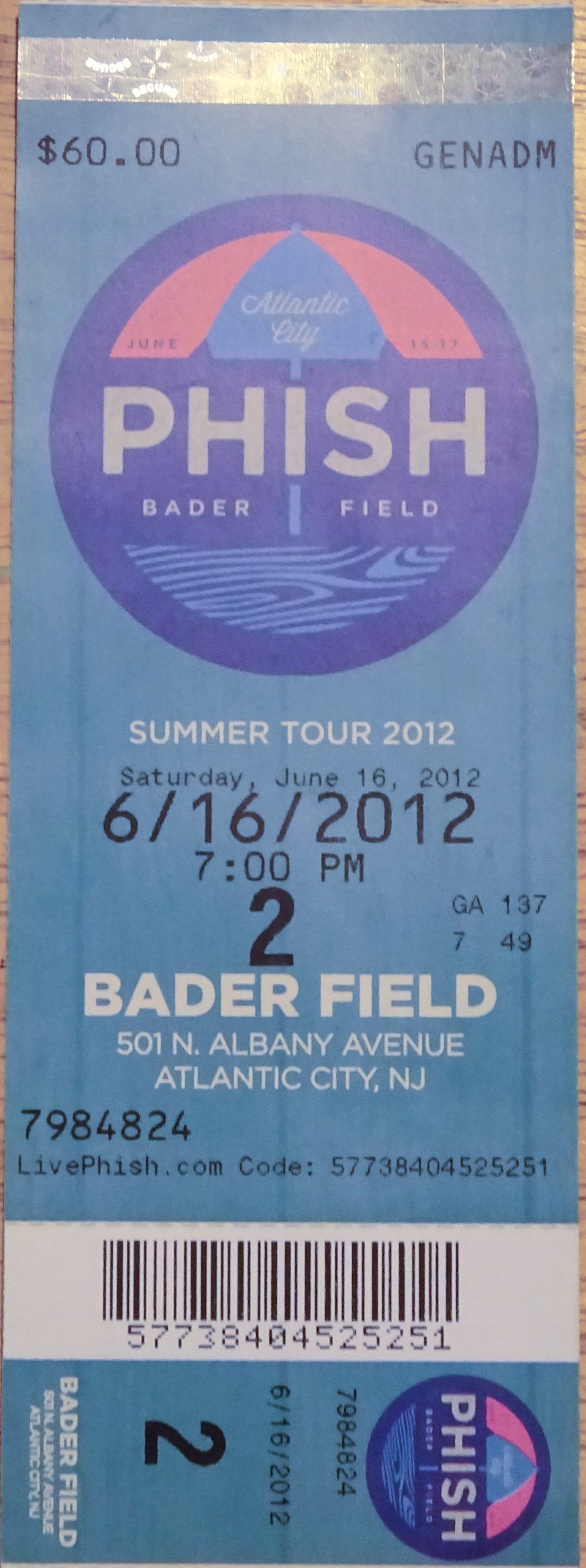 Ticket for 2012-06-16 at Bader Field