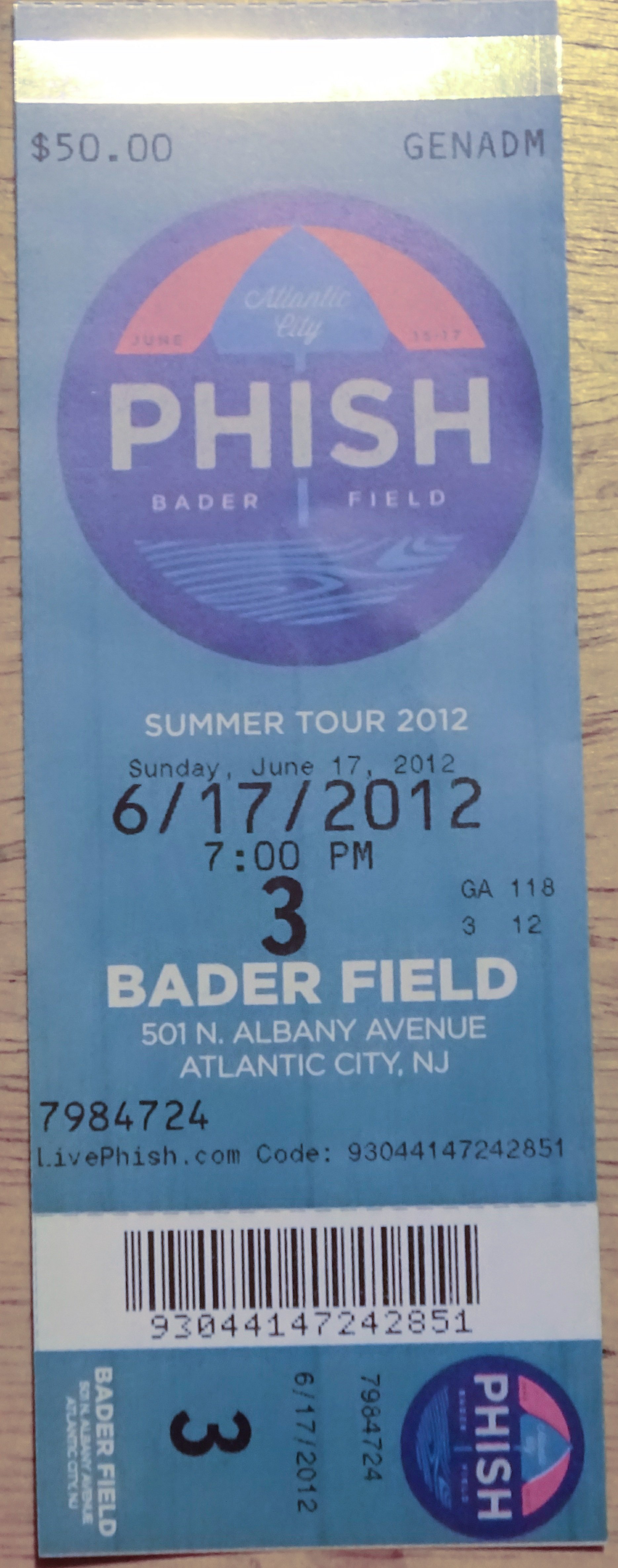 Ticket for 2012-06-17 at Bader Field