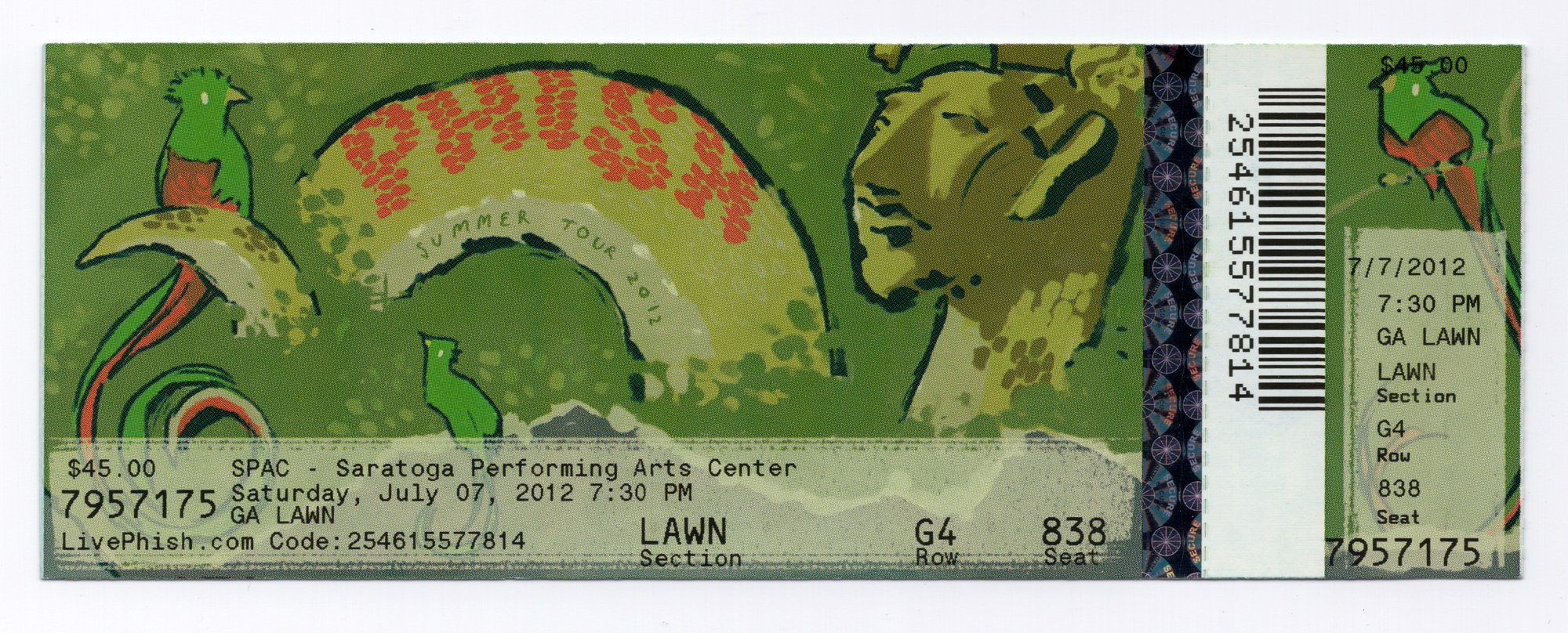 Ticket for 2012-07-07 at Saratoga Performing Arts Center