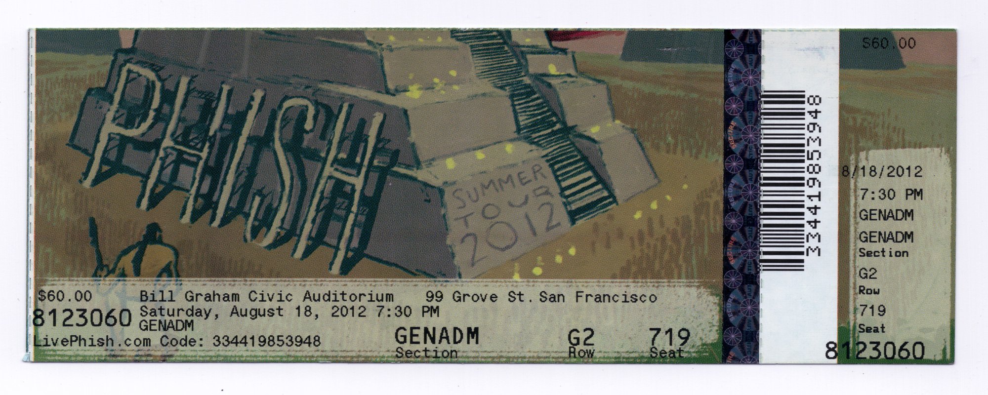 Ticket for 2012-08-18 at Bill Graham Civic Auditorium