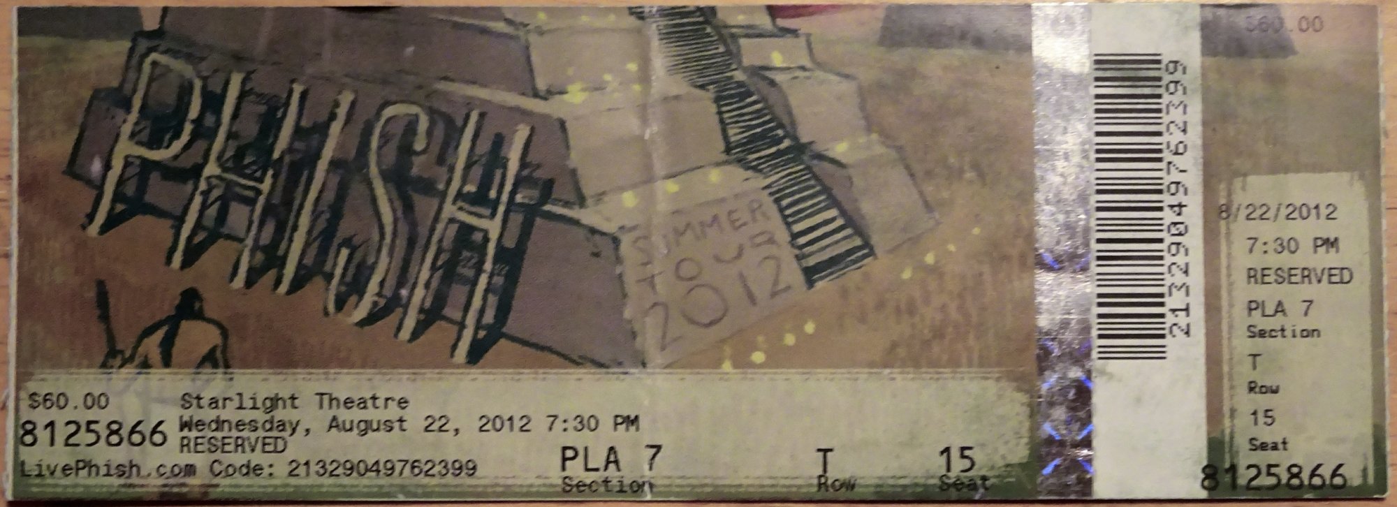 Ticket for 2012-08-22 at Starlight Theatre
