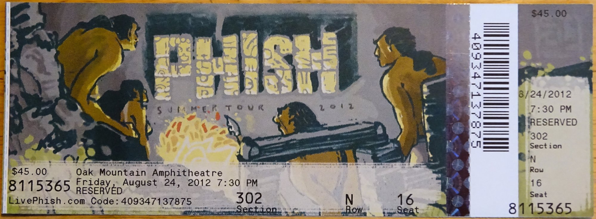 Ticket for 2012-08-24 at Oak Mountain Amphitheatre