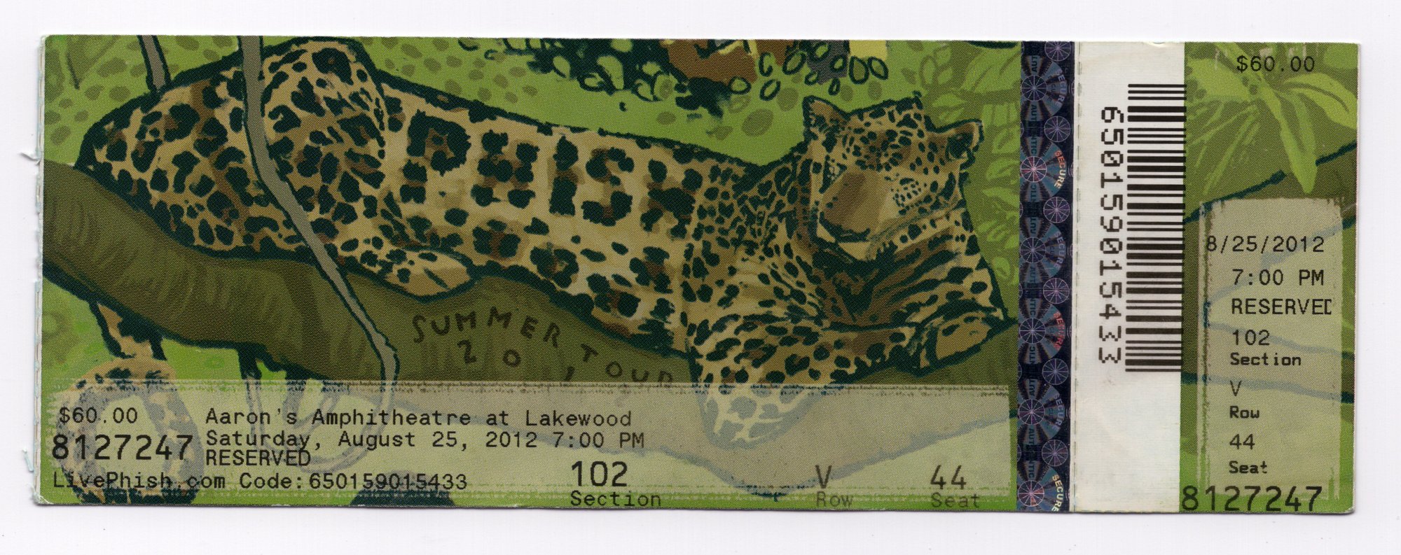 Ticket for 2012-08-25 at Aaron's Amphitheatre At Lakewood