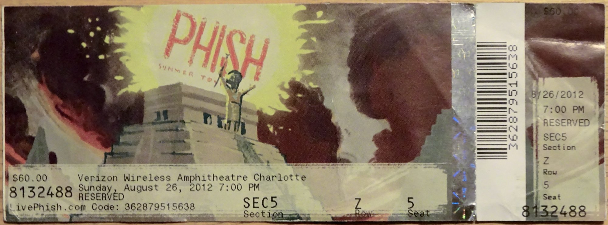 Ticket for 2012-08-26 at Verizon Wireless Amphitheatre