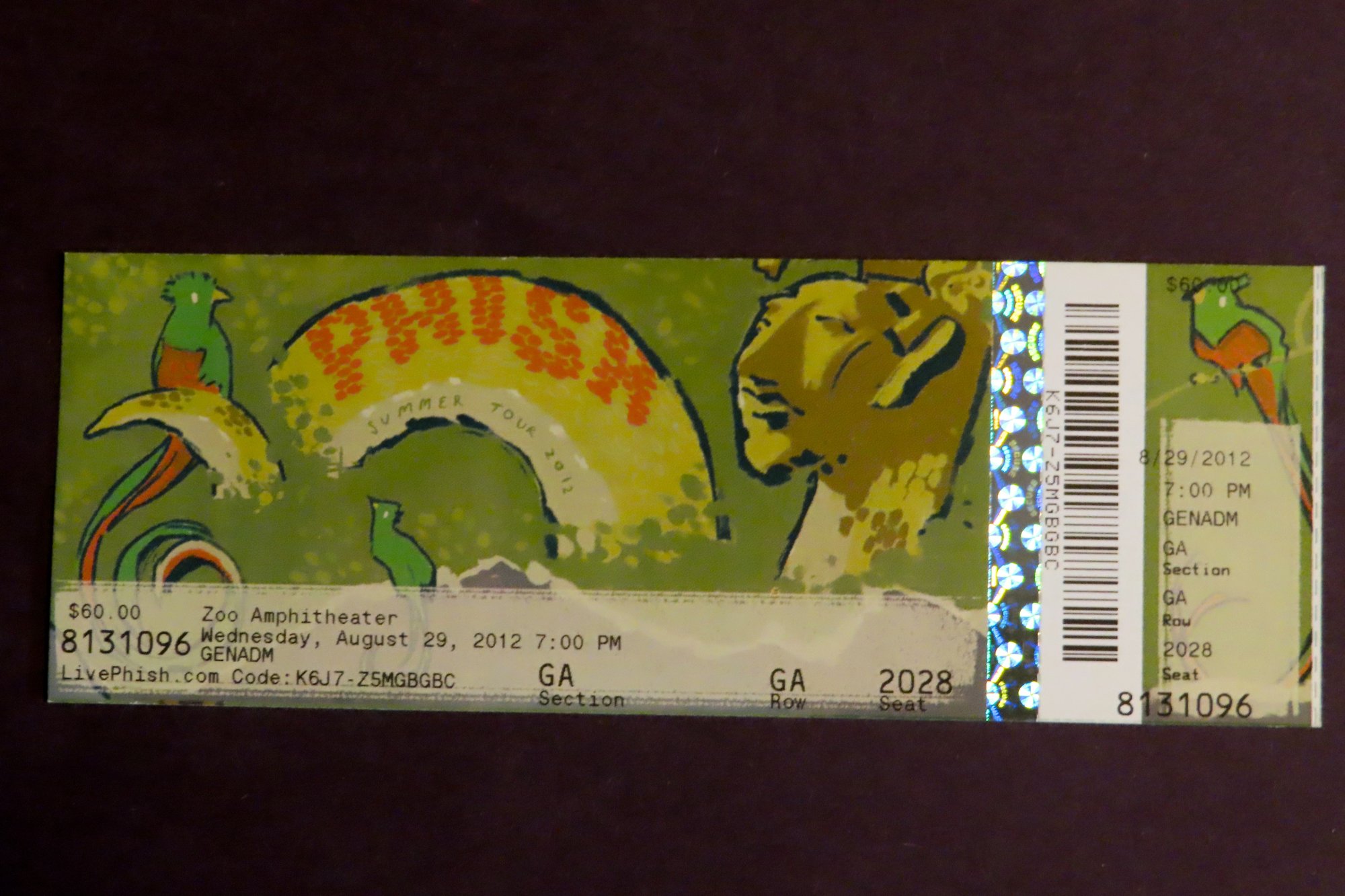 Ticket for 2012-08-29 at Oklahoma City Zoo Amphitheatre