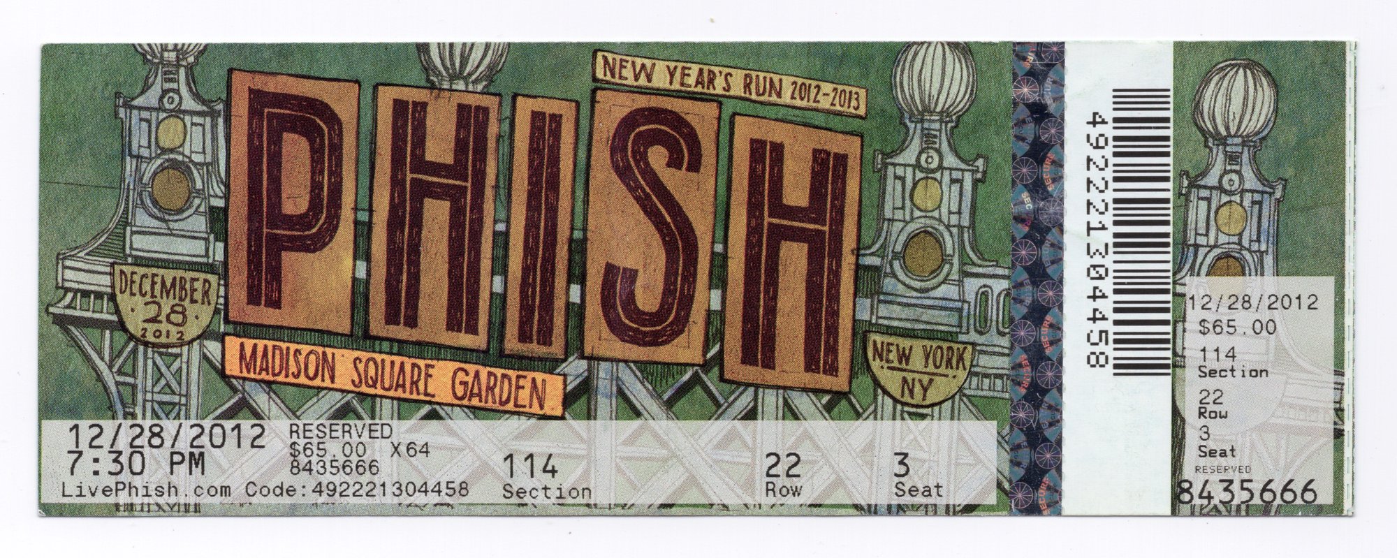 Ticket for 2012-12-28 at Madison Square Garden