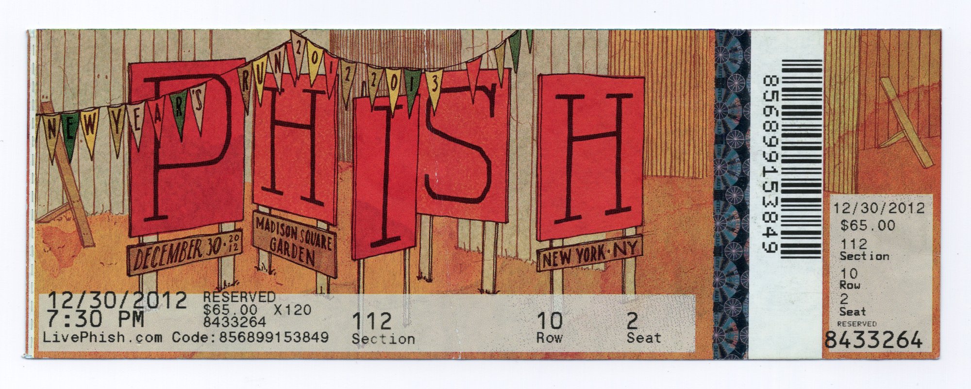 Ticket for 2012-12-30 at Madison Square Garden