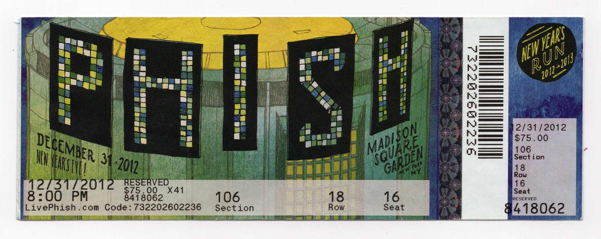 Ticket for 2012-12-31 at Madison Square Garden