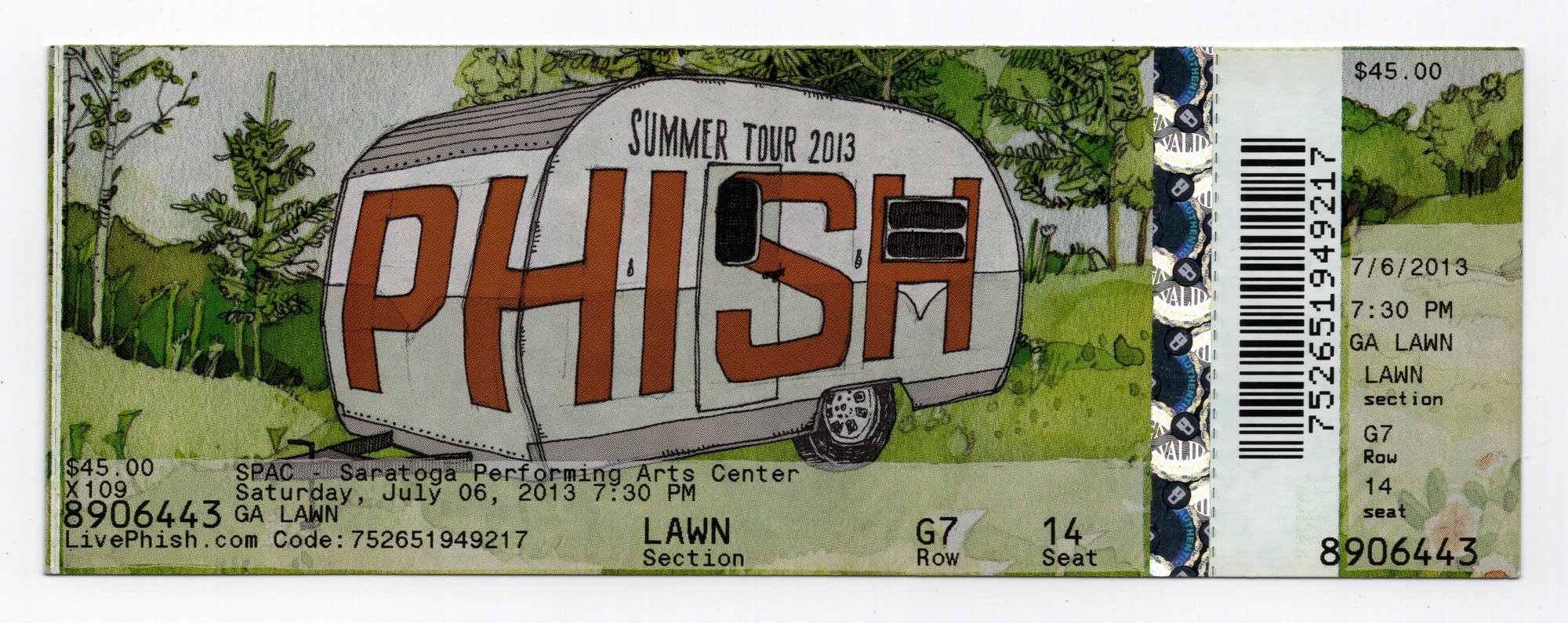 Ticket for 2013-07-06 at Saratoga Performing Arts Center