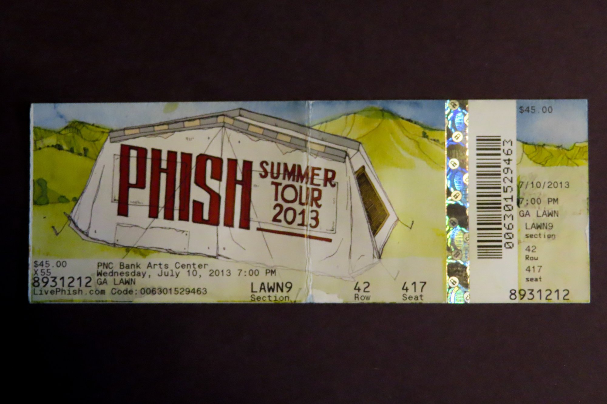 Ticket for 2013-07-10 at PNC Bank Arts Center